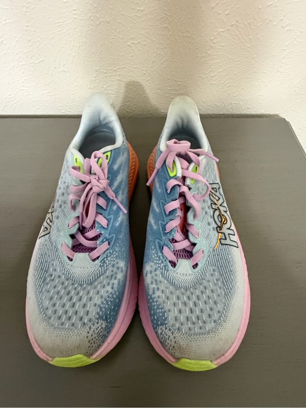 Hoka Mach 6 Running Shoes — Light Blue with Pink & Peach Accents - Picture 2 of 6